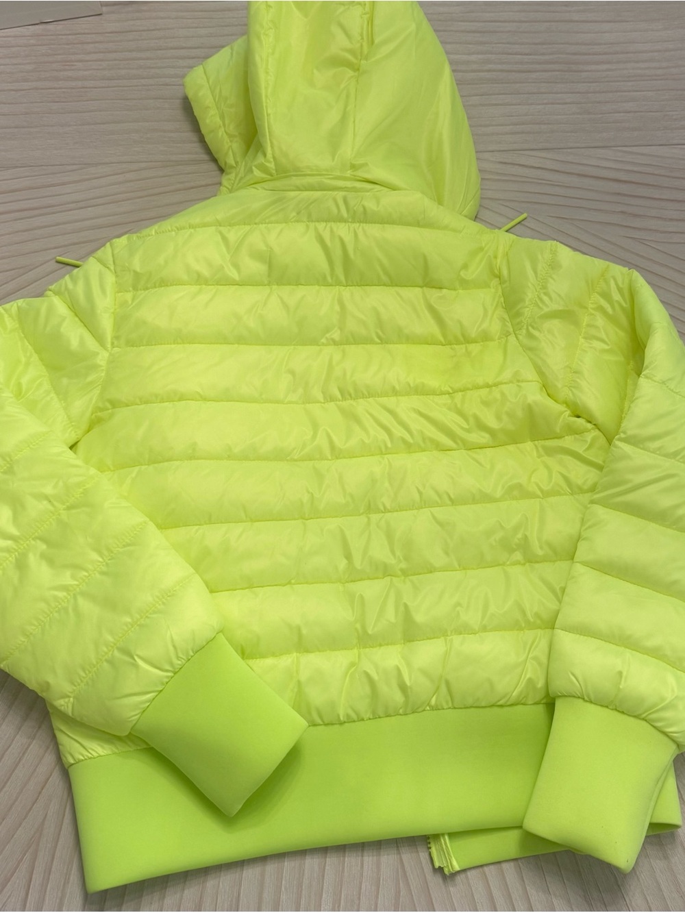 Zara Neon Lime Hooded Puffer Jacket Packable Small - Picture 2 of 7